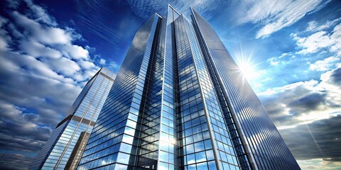 Wall Mural - Tall, sleek glass skyscraper building with futuristic architecture, modern, glass, skyscraper, building, architecture