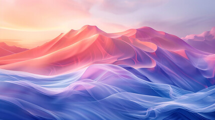 An abstract landscape with fluid, wavy lines in pastel colors, mimicking a serene horizon at dawn.