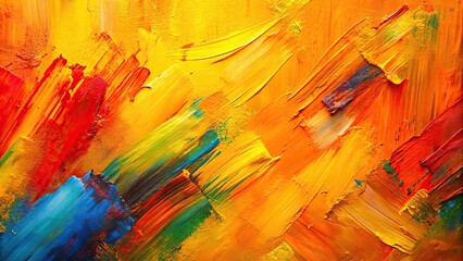 Poster - Abstract painting with bold brushstrokes and vibrant colors on a yellow and orange background , abstract, painting, bold