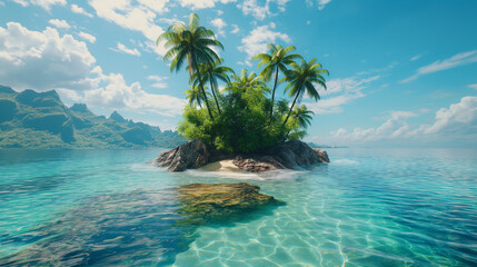 tropical paradise island with palm trees