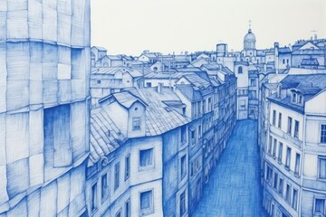 Canvas Print - Drawing of city sketch street town.