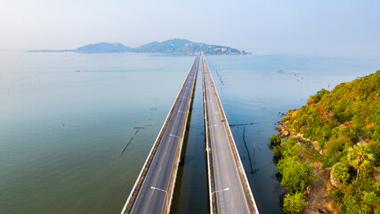 Wall Mural - Bridge over Songkhla Lake, the bridge named Tinsulanonda Bridge of Songkhla Province is in the southern part of Thailand, Asia.