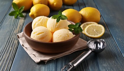 Wall Mural - citrus delight a playful composition of lemon sorbet and fresh fruit