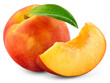 © Tim UR - Peach isolated png. Peach with a slice on transparent background. PNG format. Peaches with leaf no background. Full depth of field.