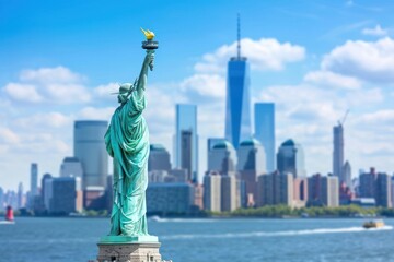 Poster - The Statue of Liberty against New York City skyline statue city sculpture.