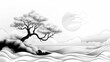 © MAY - A peaceful coastal view rendered in black and white, with sharp lines and clear outlines that enhance its suitability for coloring activities. Ideal for creating a calming and meditative coloring