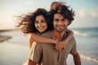 © Rawpixel.com - Young South Asian couple portrait smile beach.