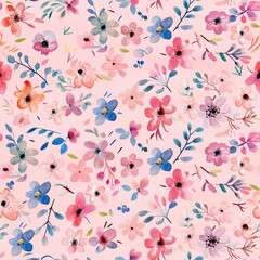 Wall Mural - Watercolor flowers on pink background seamless pattern