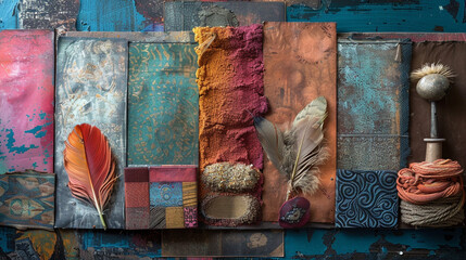 Wall Mural - A sensory board made from different textured materials like sandpaper, feathers, and fabric swatches.