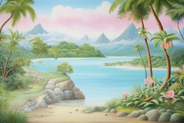 Wall Mural - Painting of jungle border landscape outdoors nature.