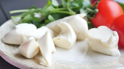 Canvas Print - Fresh Mozzarella Cheese, soft and creamy Italian dairy used in cooking and as an appetizer