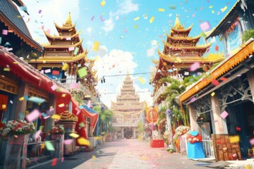 Canvas Print - Songkran day city spirituality architecture.