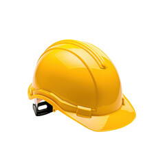 Bright yellow construction hard hat isolated on white background, representing safety equipment for construction and industrial work.