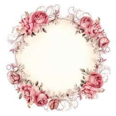 Canvas Print - Vintage rose circle frame pattern flower plant.