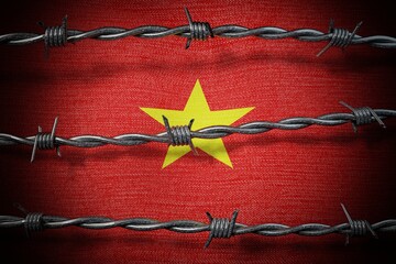 Vietnam flag and barbed wire - 3d illustration