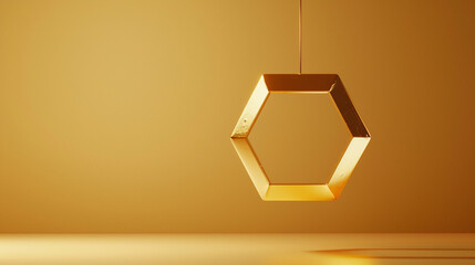 Clean 3D rendering of a suspended hexagon on a solid goldenrod background