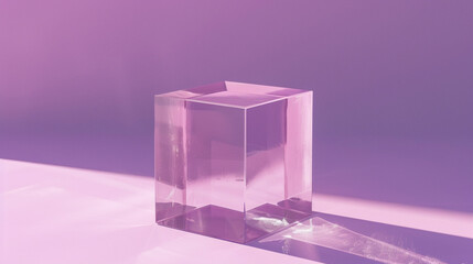 Wall Mural - Minimalist 3D render of a transparent cube on a solid lavender background.