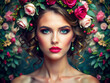 © Watcharakorn - portrait of a person, fashion, hair, flower, face, model, makeup, flowers, glamour, red, wreath, person, hairstyle, people, sensuality