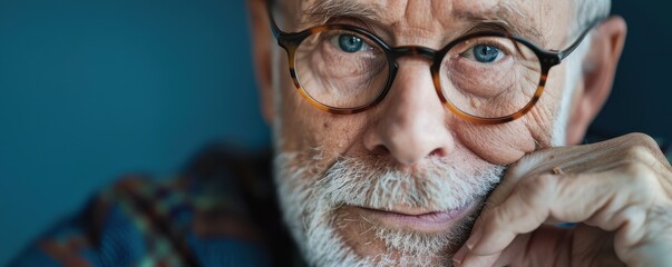 Wall Mural - A senior man with glasses is looking at the camera.