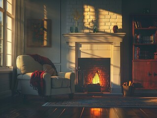 Poster - Cozy living room with fireplace