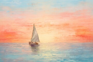 Canvas Print - A sailboat at dusk painting backgrounds watercraft.