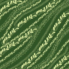 Hand drawn leaves in wavy design. Leaf seamless pattern for natural product's packaging inspiration.