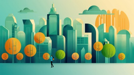 Poster - Green initiatives, urban green spaces, flat design illustration