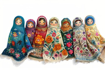 Intricately painted matryoshka dolls and embroidered shawls showcase the festive charm of Maslenitsa in Russia. The vibrant colors and delicate patterns evoke a sense of traditional Russian culture.