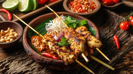 Sticker - A wooden bowl filled with various meats and vegetables