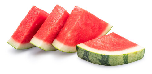 Wall Mural - Seedless watermelon slices isolated on white background. File contains clipping path.