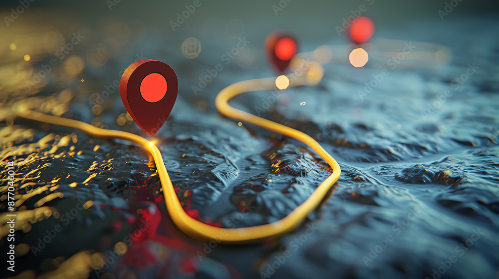 Route between two points with a broken path and a location pin ...