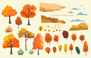 Wall Mural - set of element object autumn season for card design