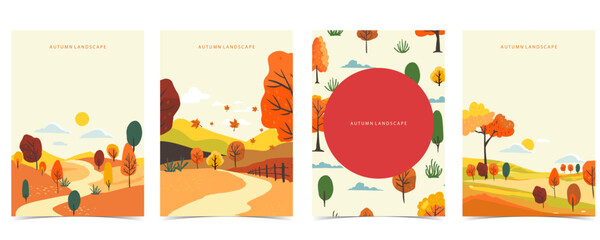 Wall Mural - autumn background with beautiful natural scene for a4 vertical design