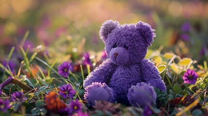 toy flower purple bear on the grass