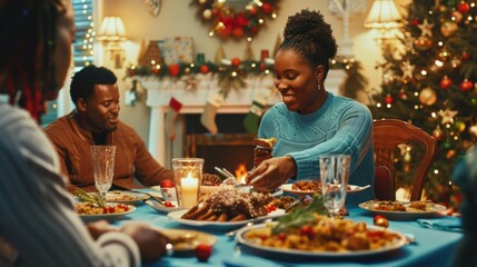 Wall Mural - Family Enjoying Christmas Dinner at Home