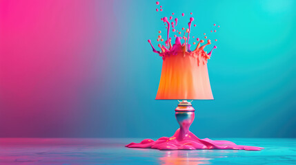 Smart lamp inspiring artistic paint splashes with copy space, covering object with deep depth of field.