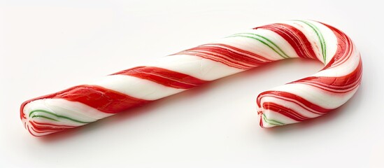 Aufkleber - Close-up view of a Christmas candy cane with peppermint stripes on a white background, perfect for a copy space image.