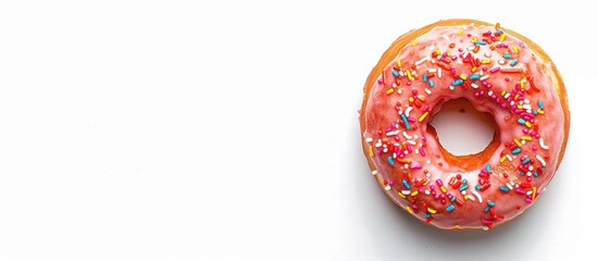 Poster - Glazed donut on a white background with copy space image.