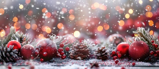 Poster - Festive backdrop with Christmas decorations arranged for a copy space image.