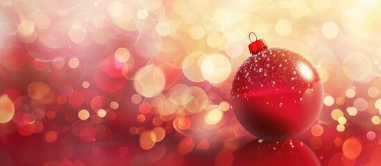 Poster - A red Christmas ball on a bright abstract background creates a festive holiday atmosphere for a Christmas greeting card with a blurred effect, allowing room for additional elements in the image.