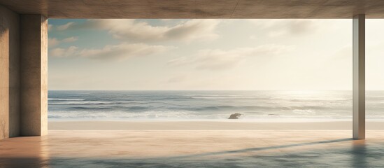 Poster - Desolate beach and sea backdrop with a bright sun and room for a copy space image.
