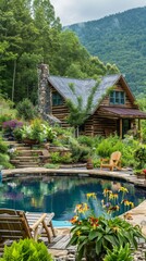 Log Cabin With Pool And Mountain View