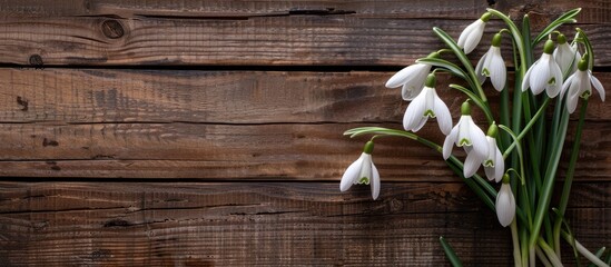 Aufkleber - Snowdrops beautifully arranged on a wooden backdrop with copy space image available.