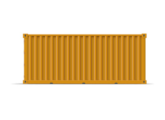 Cargo ship container vector mockup, orange storage shipping metal freight container side view, delivery, transportation