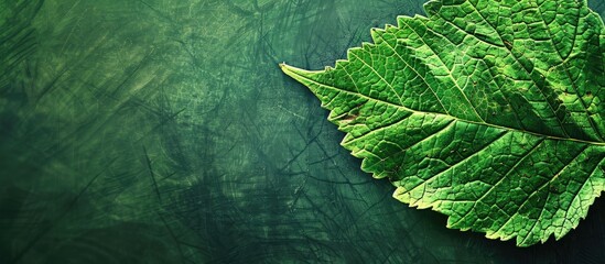 Wall Mural - Background featuring a textured fresh green leaf, suitable for copy space image.