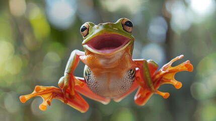 Tree frog, flying frog laughing generative ai