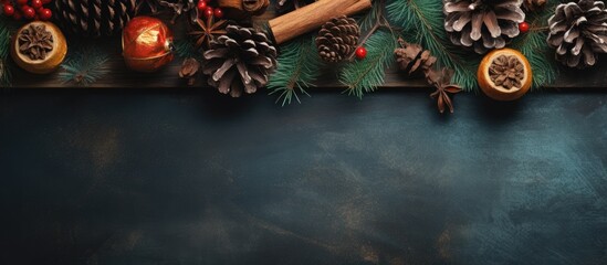 Poster - Festive Christmas arrangement with flat lay and top view, showcasing a copy space image.