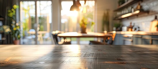 Sticker - Blurred dining room in the background with a table top as the main focus, allowing for a copy space image.