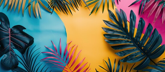 Leinwandbilder - Colorful tropical palm leaf with copy space image on background