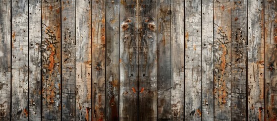 Aufkleber - A wood wall background with a worn appearance, featuring scratches and cracks, suitable for copy space image.